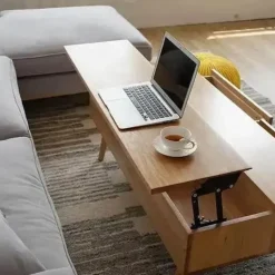 Liftable Nordic Wood Coffee Table - Space-Saving Design