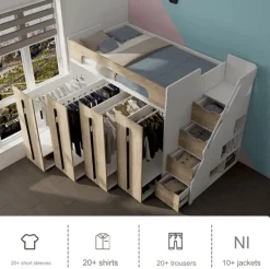Loft Bed with Pull-Out Cabinet - Space-Saving Solution