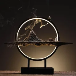 Lotus Buddha Ceramic Incense Burner Lamp - Decorative Aromatherapy Waterfall Lighting