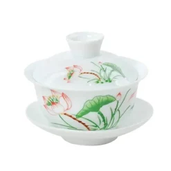 Lotus Gaiwan Teeservice – handgezeichnete Porzellanteekanne mit Puer-Tasse