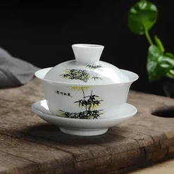 Lotus Gaiwan Teeservice – handgezeichnete Porzellanteekanne mit Puer-Tasse