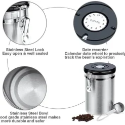 Luftdichter Kaffee-Aufbewahrungsbehälter aus Edelstahl mit CO2-Ventil – Frische-Keeper