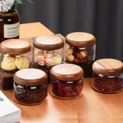 Luftdichtes Gewürzglas aus Glas – 284 ml Behälter mit Deckel aus Akazienholz