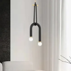 Lumivara Arc Double Bulb LED Pendant – Modern Black Metal Chandelier