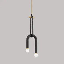 Lumivara Arc Double Bulb LED Pendant – Modern Black Metal Chandelier