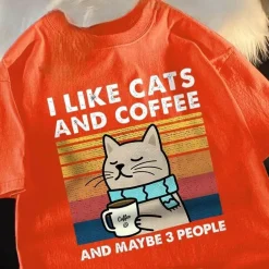 Lustiges Katzen- und Kaffee-T-Shirt – Ich mag Katzen, Kaffee und 3 Personen