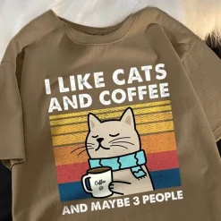 Lustiges Katzen- und Kaffee-T-Shirt – Ich mag Katzen, Kaffee und 3 Personen