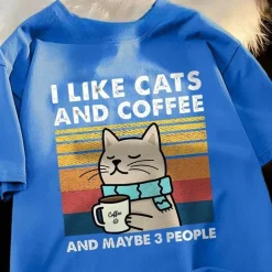 Lustiges Katzen- und Kaffee-T-Shirt – Ich mag Katzen, Kaffee und 3 Personen