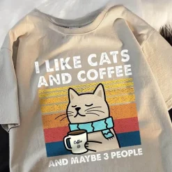 Lustiges Katzen- und Kaffee-T-Shirt – Ich mag Katzen, Kaffee und 3 Personen