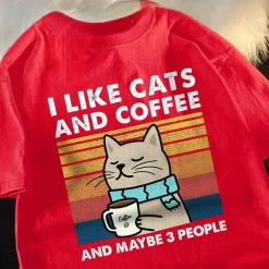 Lustiges Katzen- und Kaffee-T-Shirt – Ich mag Katzen, Kaffee und 3 Personen