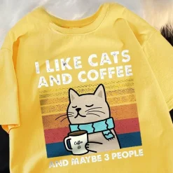 Lustiges Katzen- und Kaffee-T-Shirt – Ich mag Katzen, Kaffee und 3 Personen
