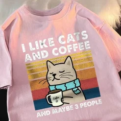 Lustiges Katzen- und Kaffee-T-Shirt – Ich mag Katzen, Kaffee und 3 Personen