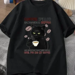 Lustiges Katzen-Kaffee-T-Shirt – einzigartiges rückwärts gerichtetes Design