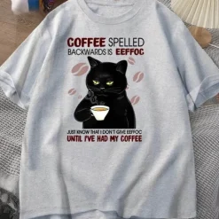 Lustiges Katzen-Kaffee-T-Shirt – einzigartiges rückwärts gerichtetes Design