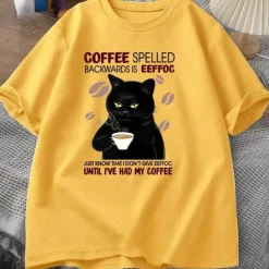 Lustiges Katzen-Kaffee-T-Shirt – einzigartiges rückwärts gerichtetes Design