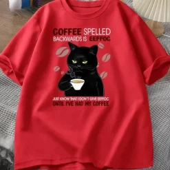 Lustiges Katzen-Kaffee-T-Shirt – einzigartiges rückwärts gerichtetes Design