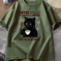 Lustiges Katzen-Kaffee-T-Shirt – einzigartiges rückwärts gerichtetes Design