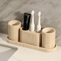 Luxe Sandstone Bathroom Set - Elegant Bath Accessories Collection
