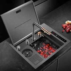 Luxuriöse Nano-Küchenspüle in Schwarz – Hydro-Reinigungssystem