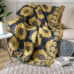 Luxuriöse Strickdecke mit Sonnenblumenmotiv – pastorale dekorative Sofa-Tagesdecke