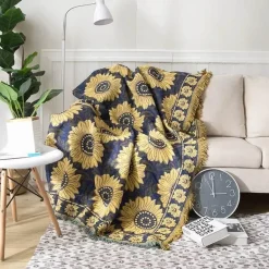 Luxuriöse Strickdecke mit Sonnenblumenmotiv – pastorale dekorative Sofa-Tagesdecke