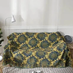 Luxuriöse Strickdecke mit Sonnenblumenmotiv – pastorale dekorative Sofa-Tagesdecke