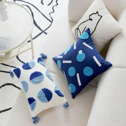 Luxuriöser, blauer getufteter Kissenbezug – bestickte Heimdekoration, 45 x 45 cm, 30 x 50 cm