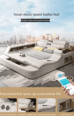 Luxuriöser Lederbettrahmen mit Massagesessel – Modernes multifunktionales Design