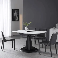 Luxuriöser ovaler ausziehbarer Marmor-Esstisch – Modernes Rock Plate Design