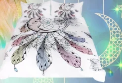 Luxuriöses Bettwäsche-Set mit Mond-Traumfänger, 3-teilig, Feder-Design