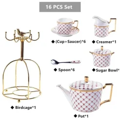 Luxuriöses Kaffee- und Teeservice aus goldenem Bone China – elegante Porzellankeramik