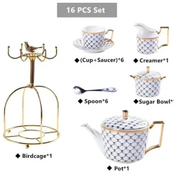 Luxuriöses Kaffee- und Teeservice aus goldenem Bone China – elegante Porzellankeramik