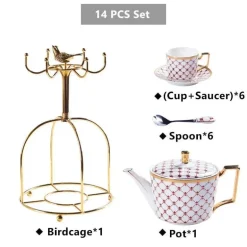 Luxuriöses Kaffee- und Teeservice aus goldenem Bone China – elegante Porzellankeramik