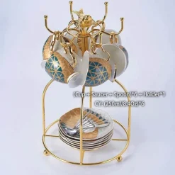 Luxuriöses Kaffeeservice aus Knochenporzellan – Teekanne, Tassen, Zuckerdose, Milchkännchen mit Goldeinlage