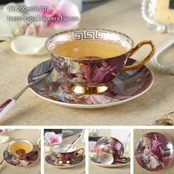 Luxuriöses Kaffeetassen-Set aus Knochenporzellan – 200 ml Tasse mit Untertasse und Löffel