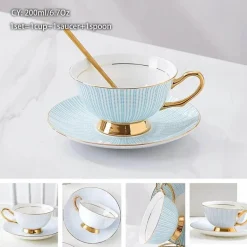 Luxuriöses Kaffeetassen-Set aus Knochenporzellan – 200 ml Tasse mit Untertasse und Löffel