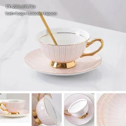 Luxuriöses Kaffeetassen-Set aus Knochenporzellan – 200 ml Tasse mit Untertasse und Löffel