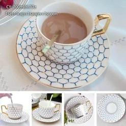 Luxuriöses Kaffeetassen-Set aus Knochenporzellan – 200 ml Tasse mit Untertasse und Löffel