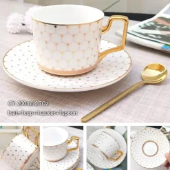 Luxuriöses Kaffeetassen-Set aus Knochenporzellan – 200 ml Tasse mit Untertasse und Löffel