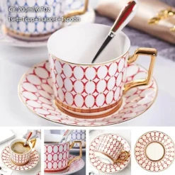 Luxuriöses Kaffeetassen-Set aus Knochenporzellan – 200 ml Tasse mit Untertasse und Löffel