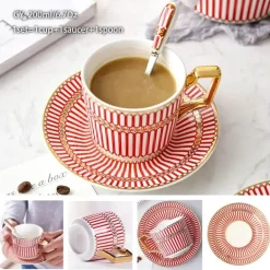 Luxuriöses Kaffeetassen-Set aus Knochenporzellan – 200 ml Tasse mit Untertasse und Löffel