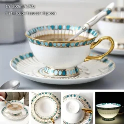 Luxuriöses Kaffeetassen-Set aus Knochenporzellan – 200 ml Tasse mit Untertasse und Löffel