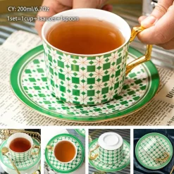 Luxuriöses Kaffeetassen-Set aus Knochenporzellan – 200 ml Tasse mit Untertasse und Löffel