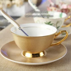 Luxuriöses Kaffeetassen-Set aus Knochenporzellan – 200 ml Tasse mit Untertasse und Löffel