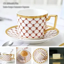 Luxuriöses Kaffeetassen-Set aus Knochenporzellan – 200 ml Tasse mit Untertasse und Löffel