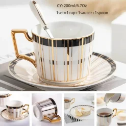 Luxuriöses Kaffeetassen-Set aus Knochenporzellan – 200 ml Tasse mit Untertasse und Löffel