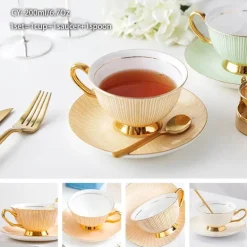 Luxuriöses Kaffeetassen-Set aus Knochenporzellan – 200 ml Tasse mit Untertasse und Löffel