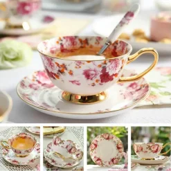 Luxuriöses Kaffeetassen-Set aus Knochenporzellan – 200 ml Tasse mit Untertasse und Löffel