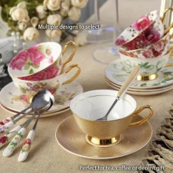 Luxuriöses Kaffeetassen-Set aus Knochenporzellan – 200 ml Tasse mit Untertasse und Löffel