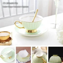 Luxuriöses Kaffeetassen-Set aus Knochenporzellan – 200 ml Tasse mit Untertasse und Löffel